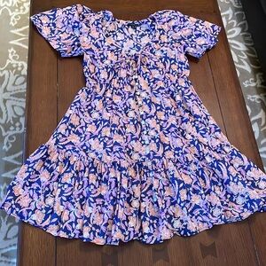 J. Crew Button-front Beach Dress Painted Block Print floral flutter sleeve tie